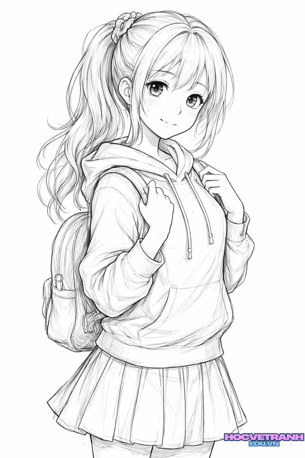 tranh tô màu anime dễ thương