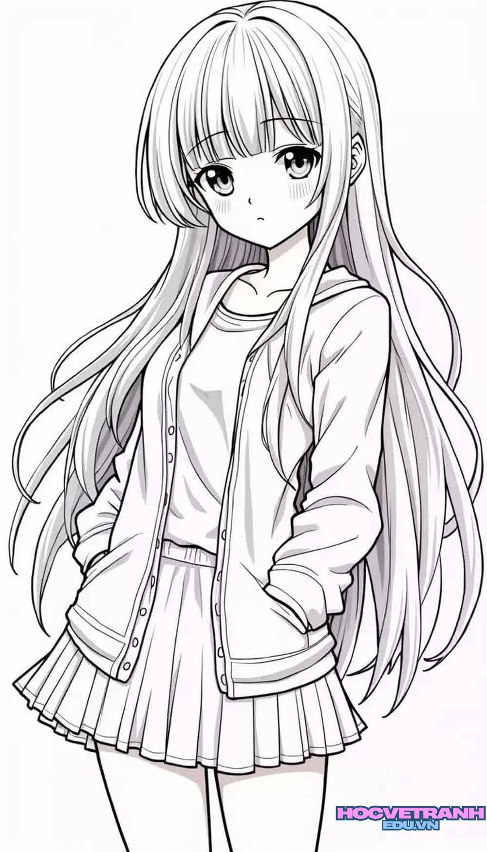 tranh tô màu anime nữ xinh