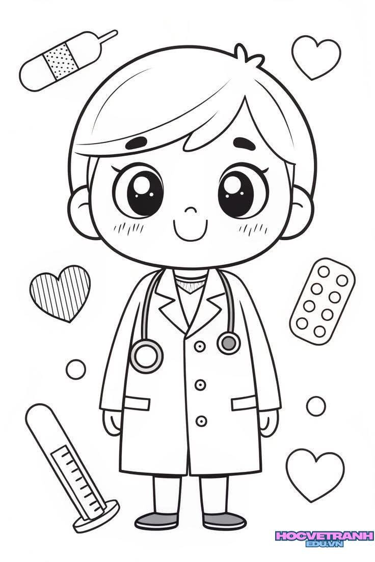 tranh tô màu bác sĩ dễ thương