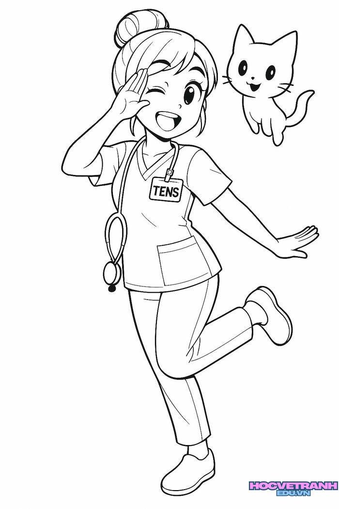 tranh tô màu bác sĩ nữ cute
