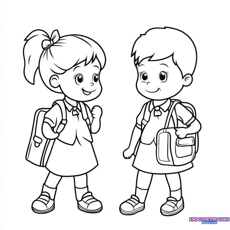 tranh tô màu bạn bè nam nữ