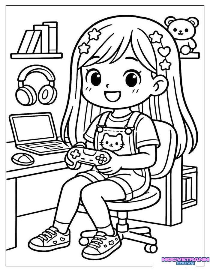 tranh tô màu bạn gái cute