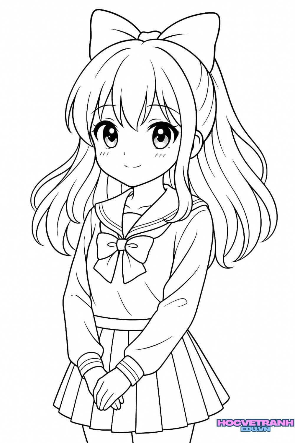 tranh tô màu bạn gái đáng yêu