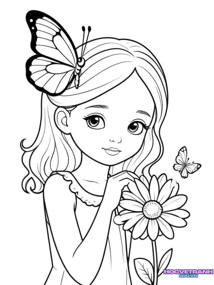 tranh tô màu bạn gái dễ thương