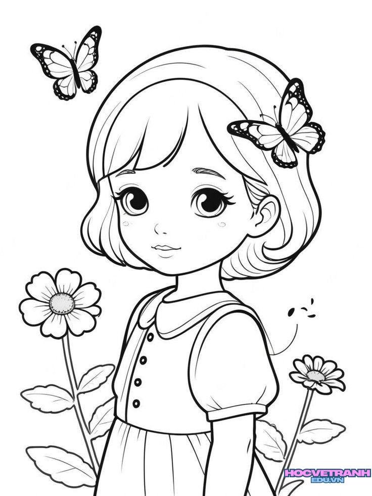 tranh tô màu bạn gái đơn giản