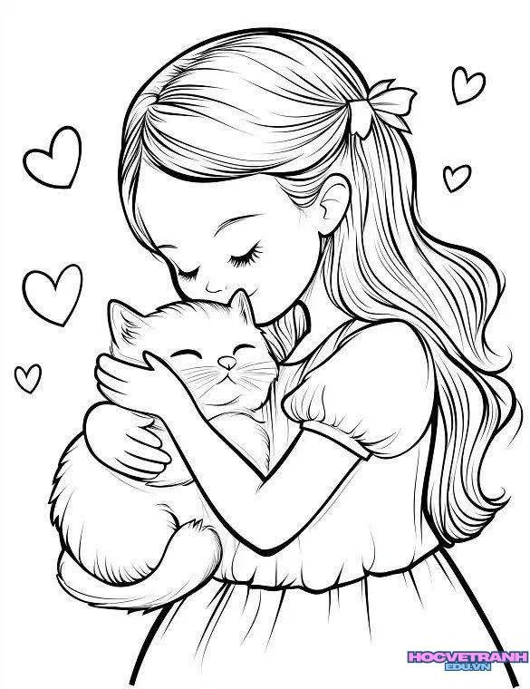 tranh tô màu bạn gái tóc dài