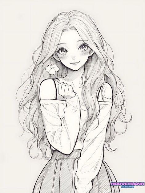 tranh tô màu bạn gái xinh
