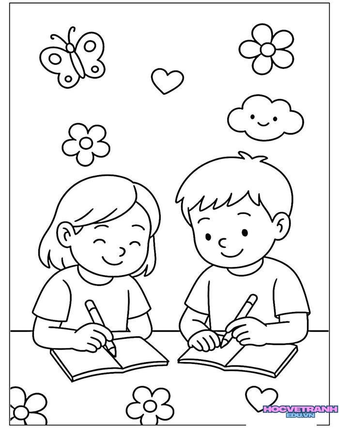 tranh tô màu bạn trai bạn gái siêu cute