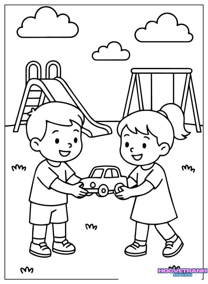 tranh tô màu bạn trai bạn gái xinh đẹp