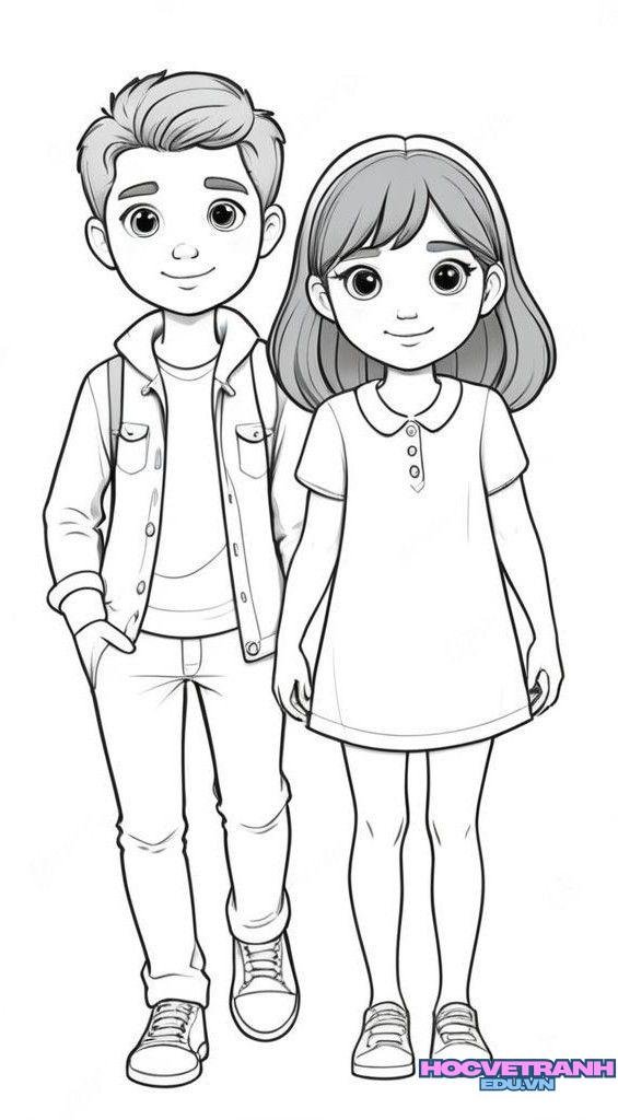 tranh tô màu bạn trai gái