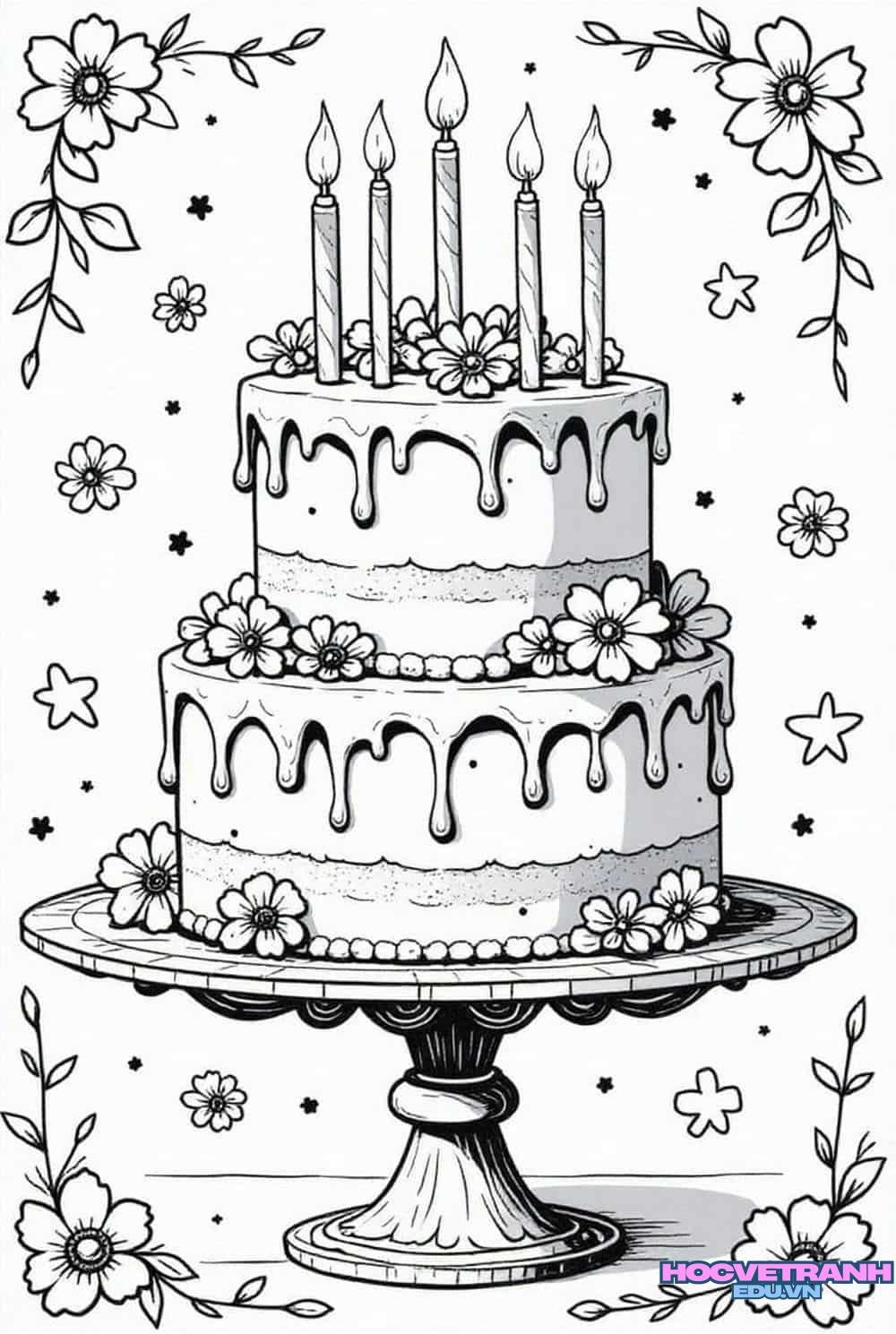 tranh tô màu bánh kem dễ thương