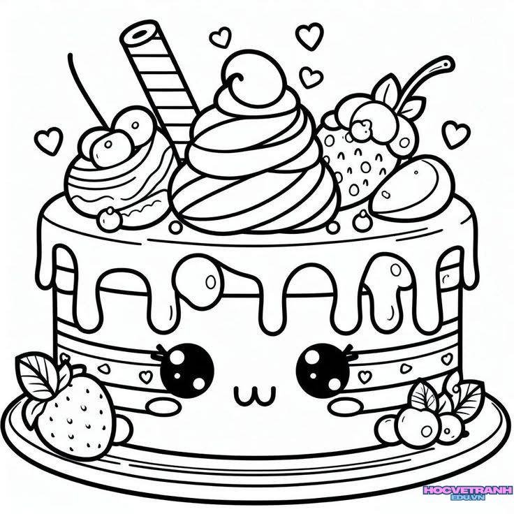 tranh tô màu bánh sinh nhật
