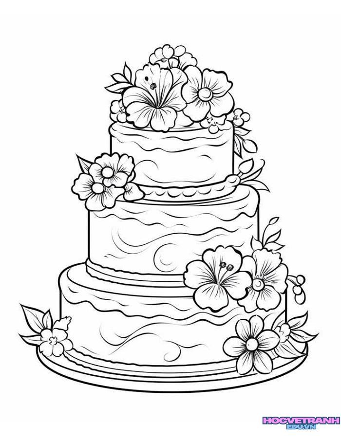 tranh tô màu bánh sinh nhật cực đáng yêu