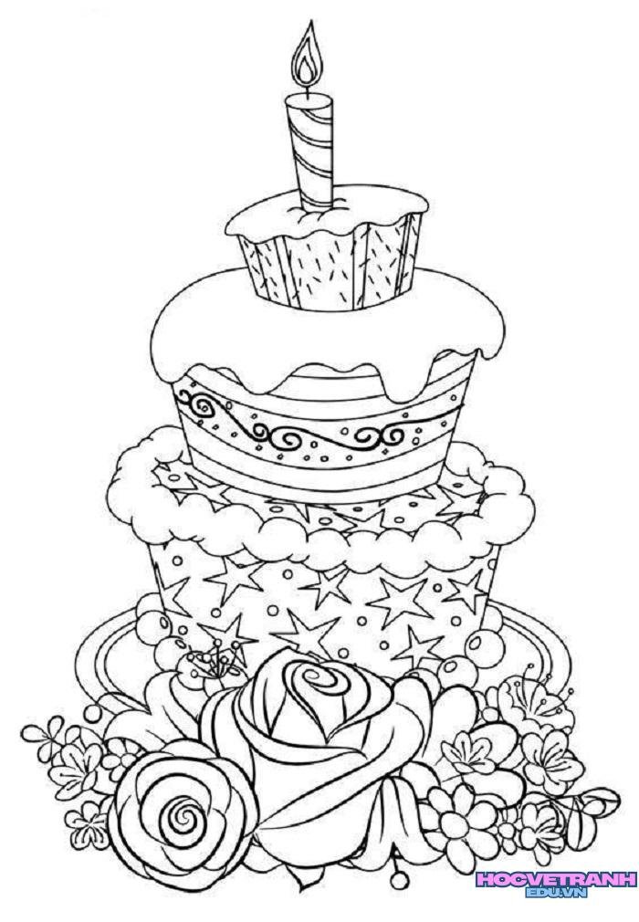 tranh tô màu bánh sinh nhật đáng yêu nhất
