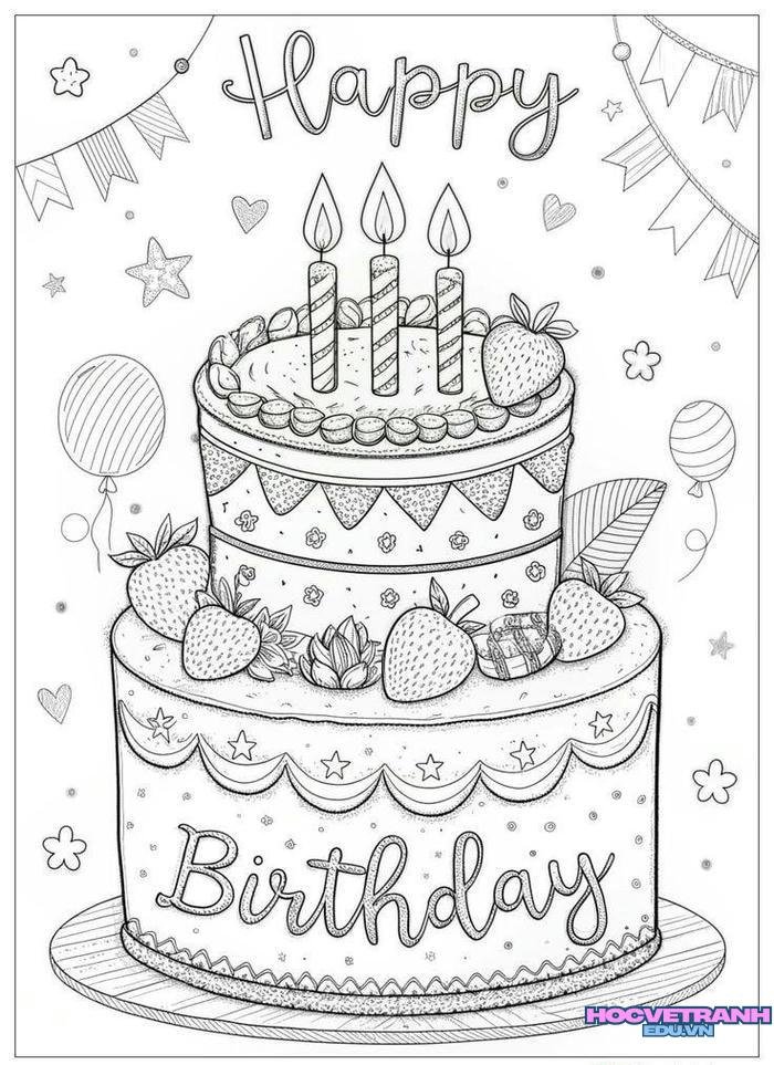 tranh tô màu bánh sinh nhật đẹp