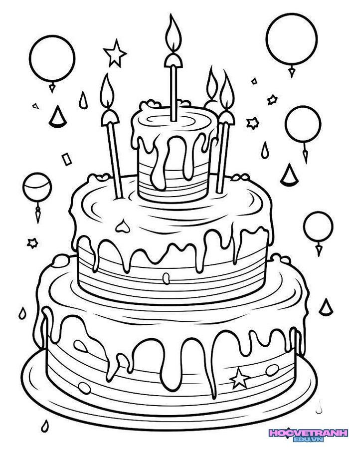 tranh tô màu bánh sinh nhật siêu xinh