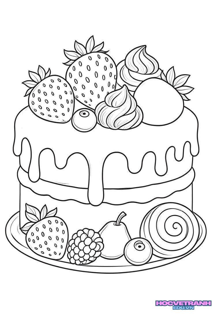 tranh tô màu bánh sinh nhật vui