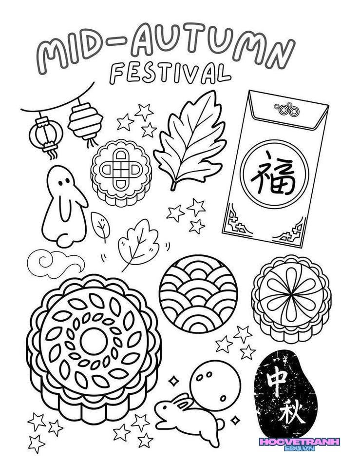 tranh tô màu bánh trung thu cực đẹp