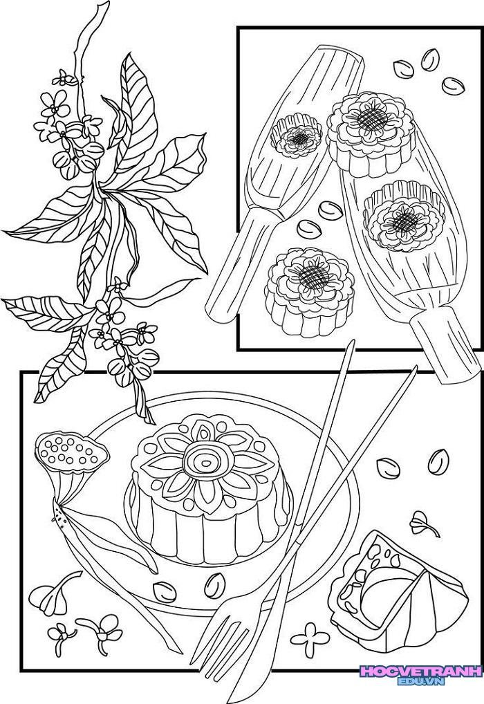 tranh tô màu bánh trung thu cực xinh