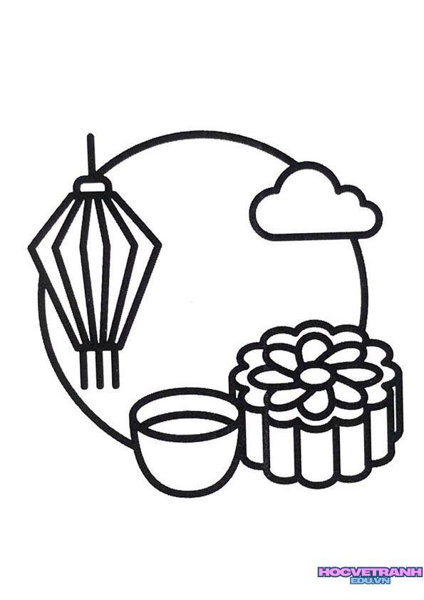 tranh tô màu bánh trung thu dễ thương