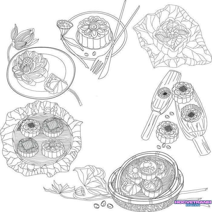 tranh tô màu bánh trung thu đẹp nhất