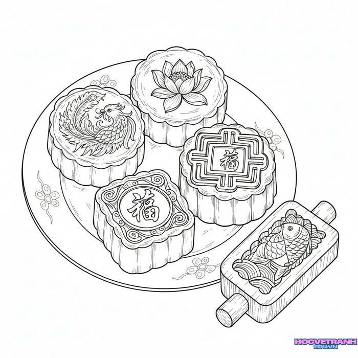 tranh tô màu bánh trung thu đẹp