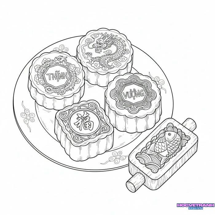 tranh tô màu bánh trung thu siêu đẹp