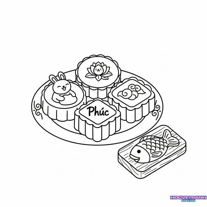 tranh tô màu bánh trung thu siêu xinh