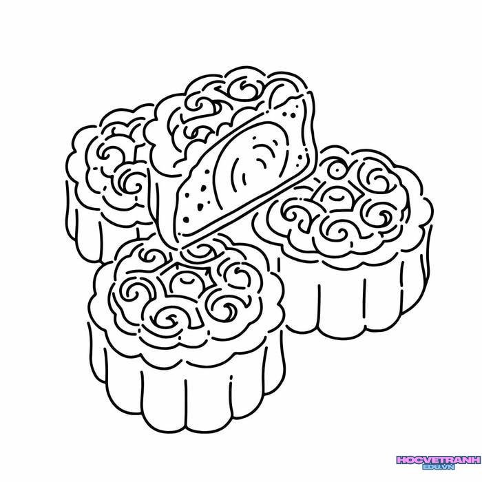 tranh tô màu bánh trung thu xinh nhất