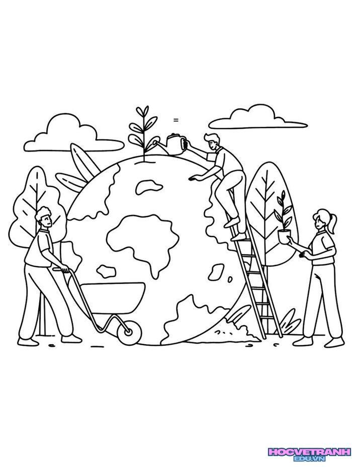 tranh tô màu bảo vệ trái đất 4d