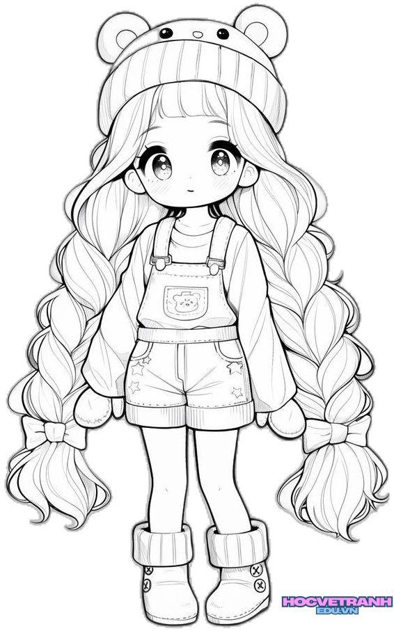 tranh tô màu bé gái đáng yêu