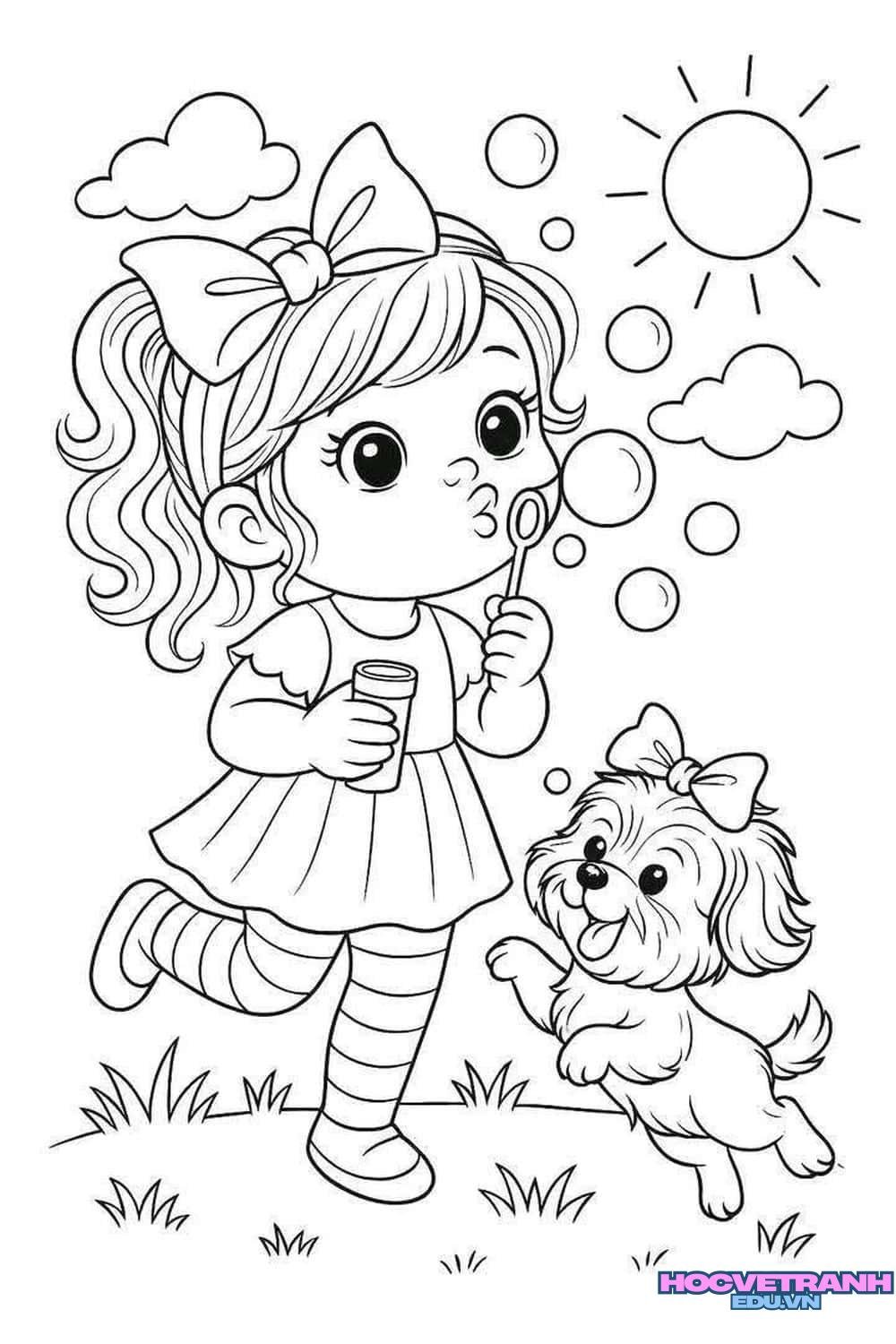 tranh tô màu bé gái dễ vẽ