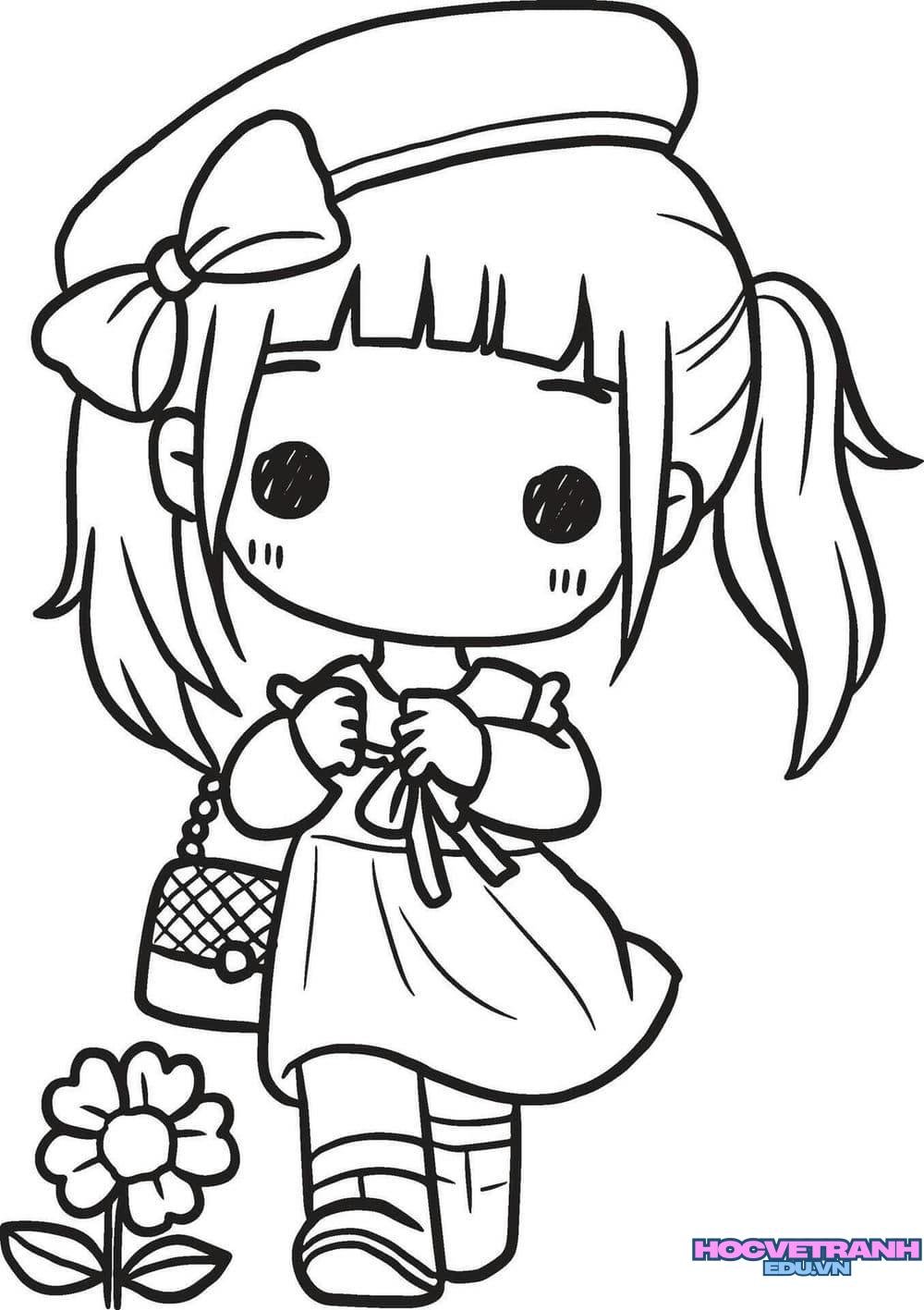 tranh tô màu bé gái hoạt hình