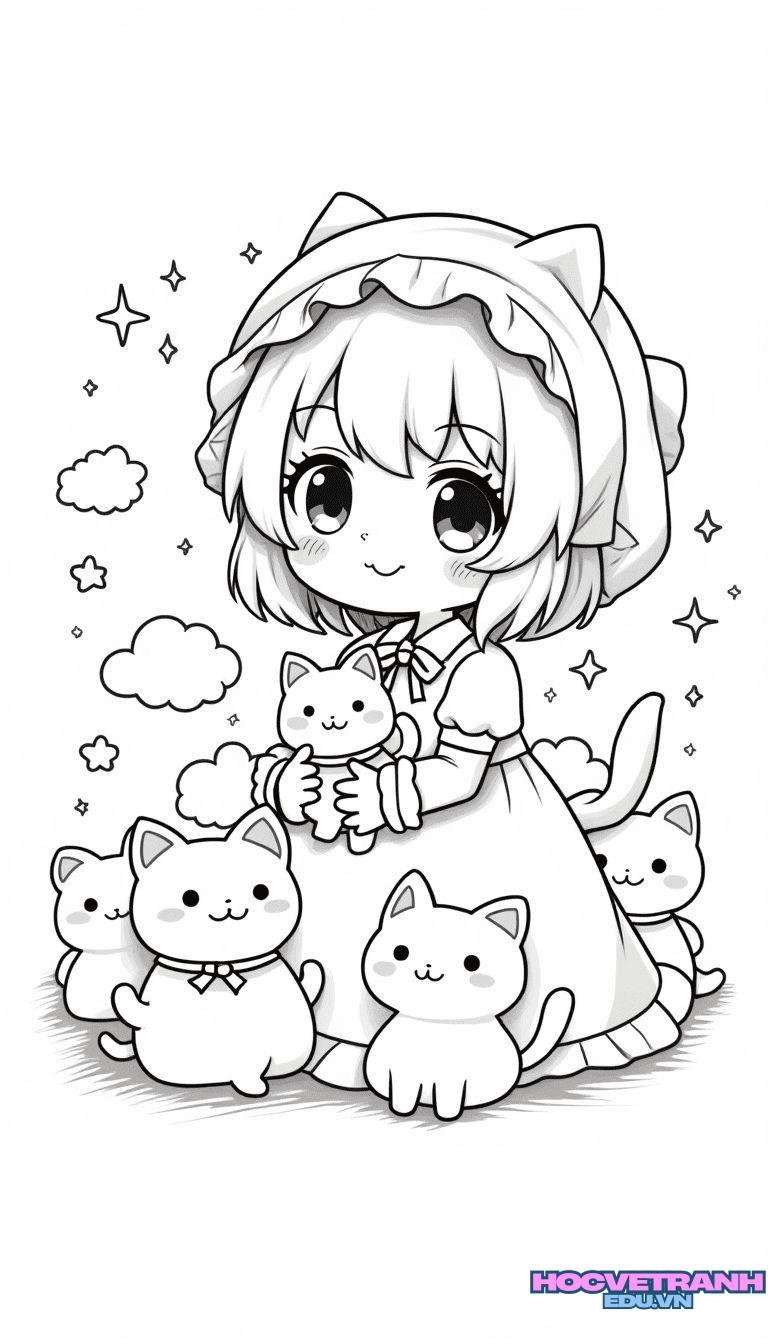 tranh tô màu bé gái xinh