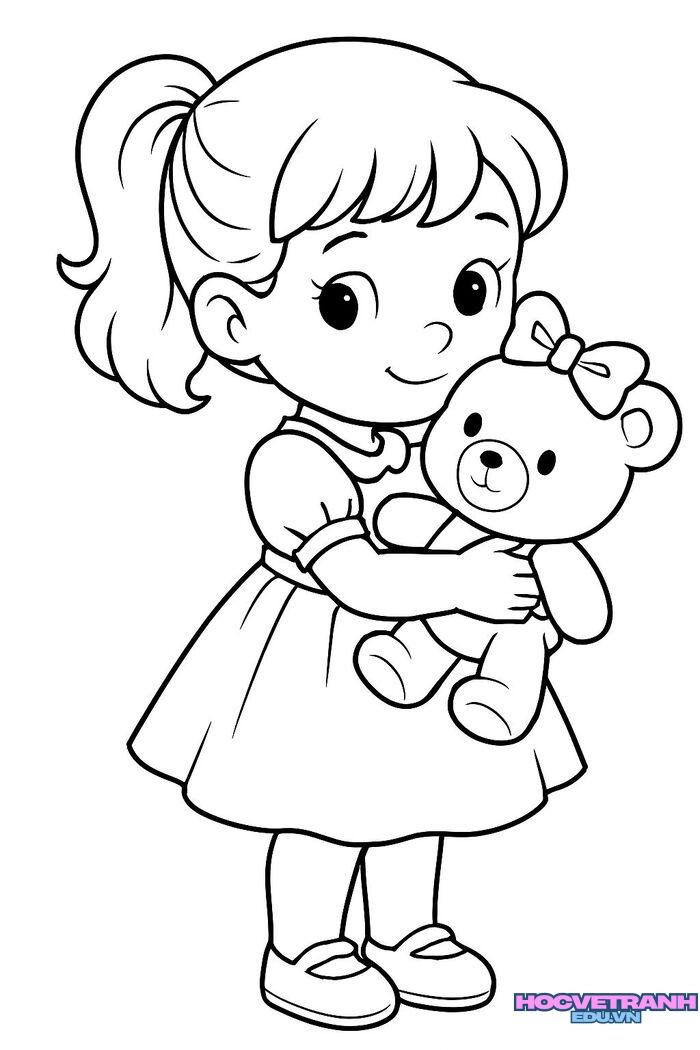 tranh tô màu bé gái xinh 3d