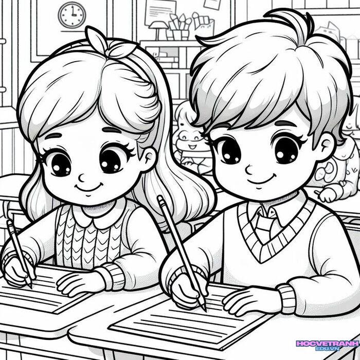 tranh tô màu bé trai bé gái 4k full