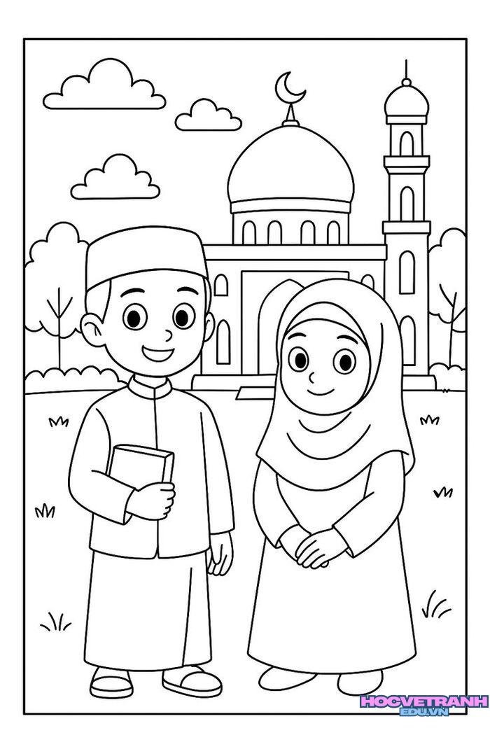 tranh tô màu bé trai bé gái đẹp 3k