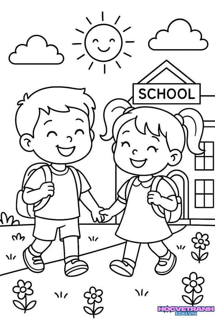 tranh tô màu bé trai bé gái đẹp 4s