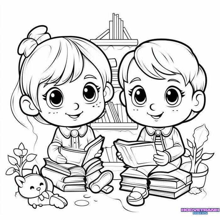 tranh tô màu bé trai bé gái
