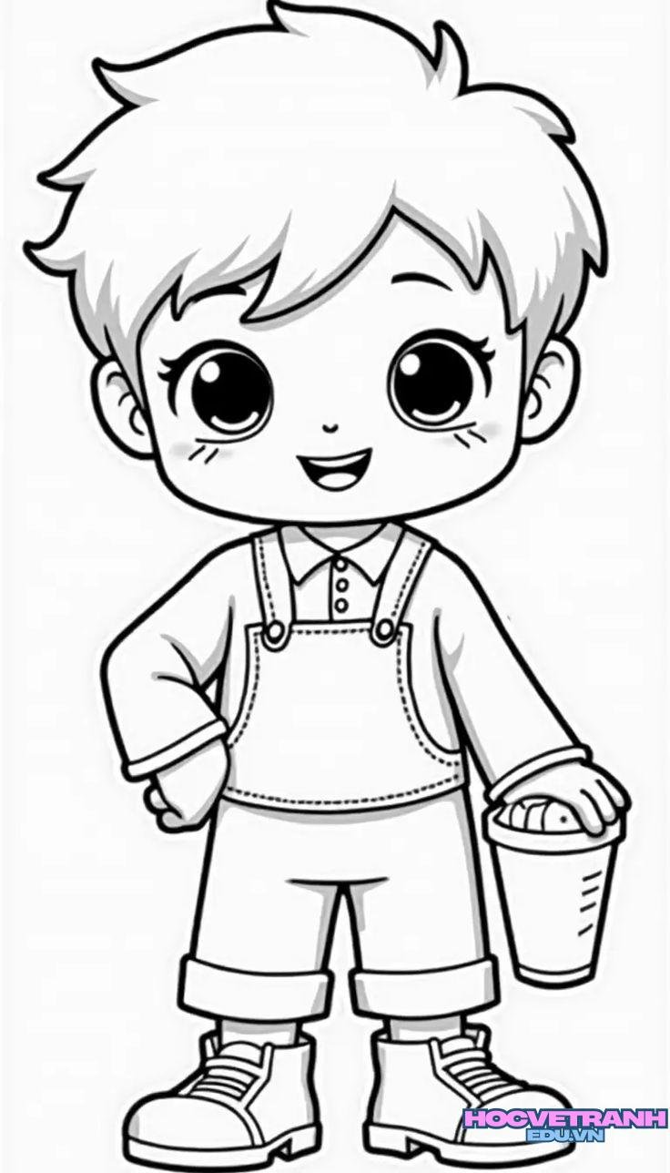 tranh tô màu bé trai đáng yêu