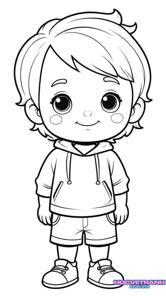 tranh tô màu bé trai dễ thương