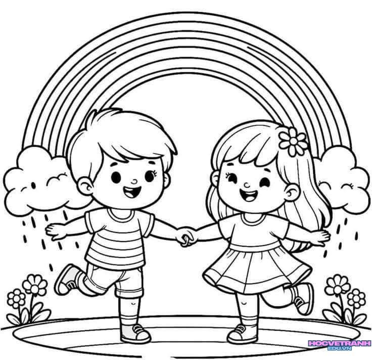 tranh tô màu bé trai gái xinh