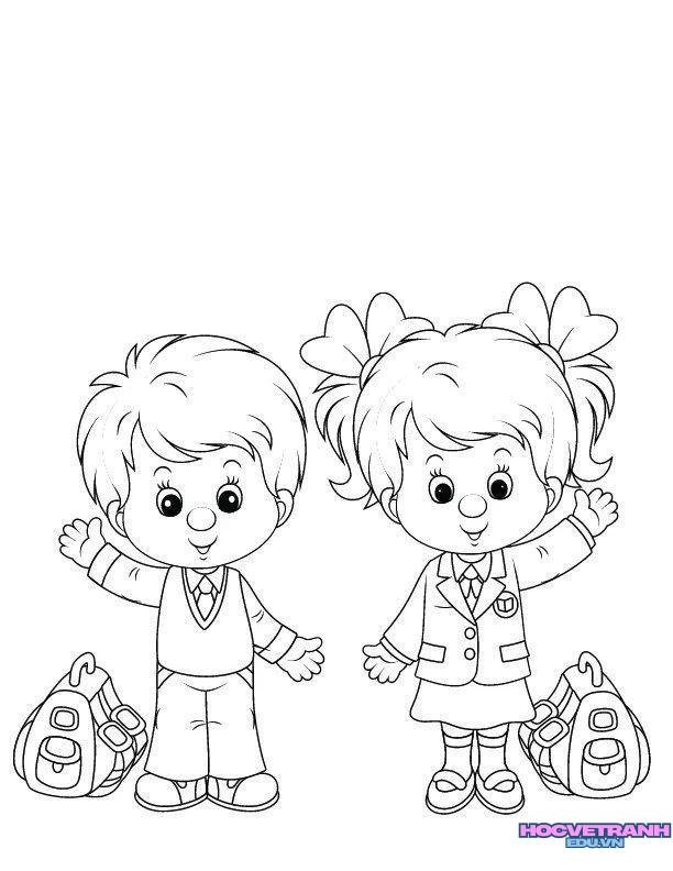 tranh tô màu bé trai và gái