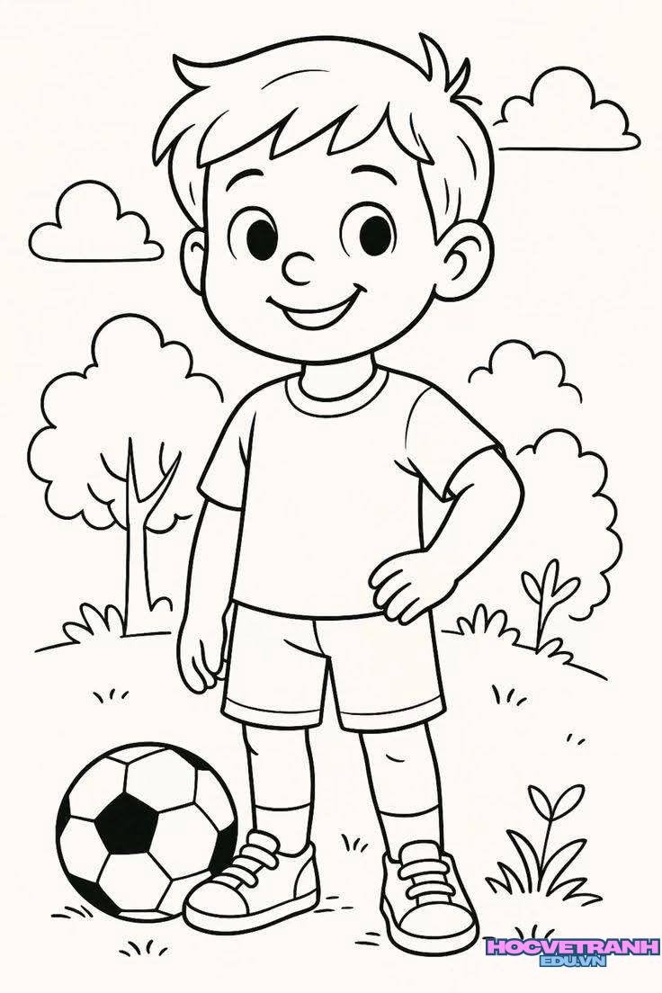 tranh tô màu bé trai vui nhộn