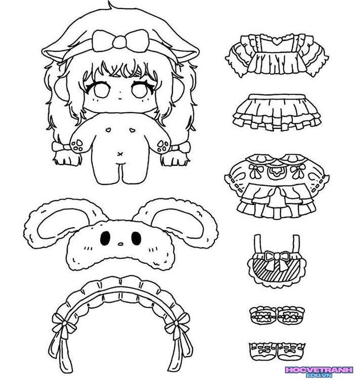 tranh tô màu búp bê giấy đẹp 3d