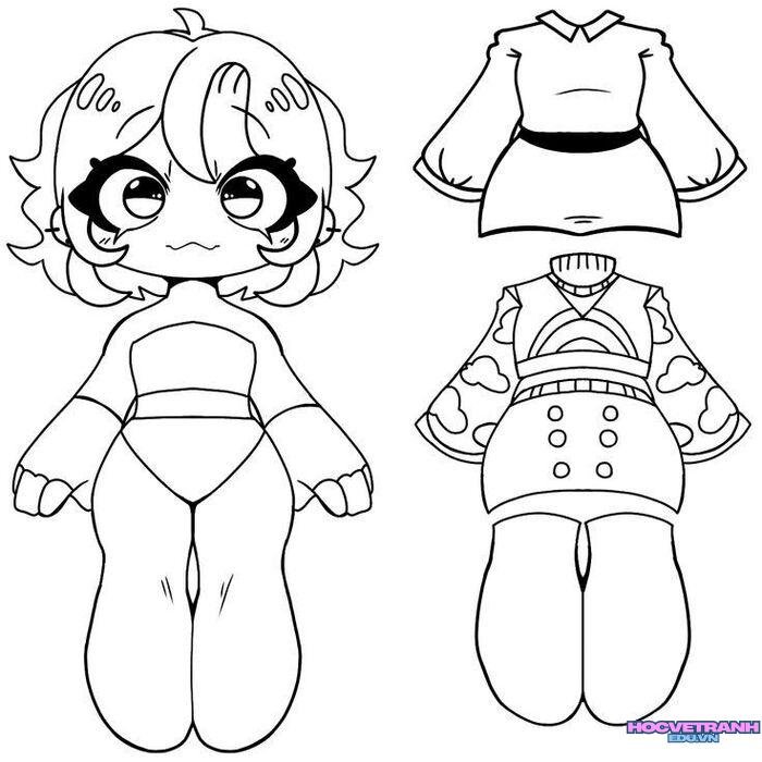 tranh tô màu búp bê giấy hd