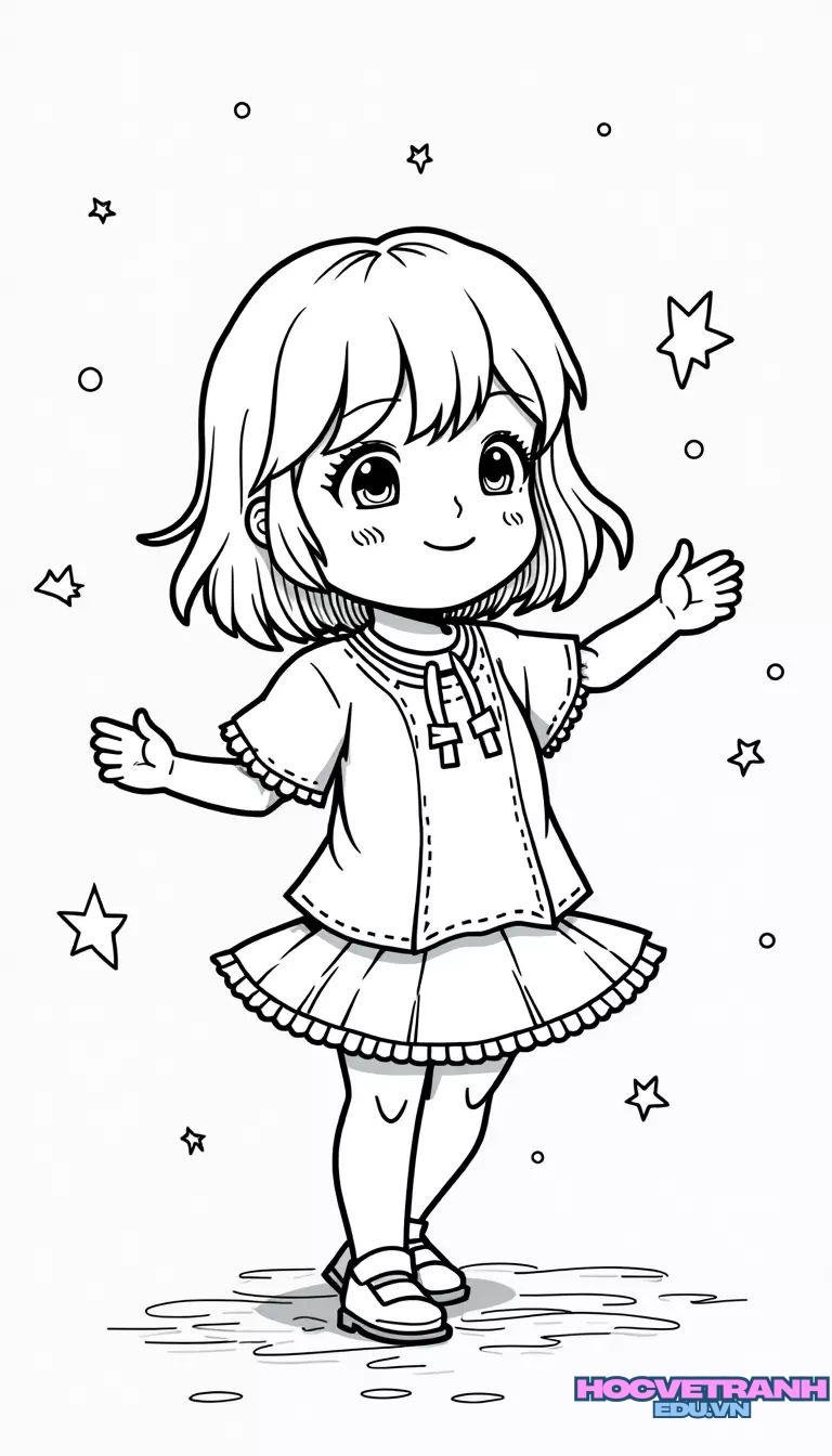 tranh tô màu búp bê giấy nhỏ