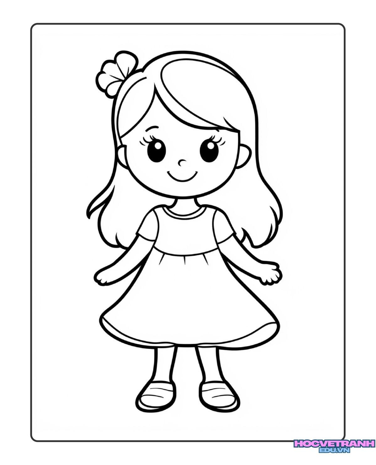 tranh tô màu búp bê giấy tóc