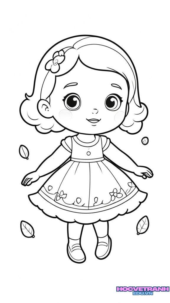 tranh tô màu búp bê giấy xinh