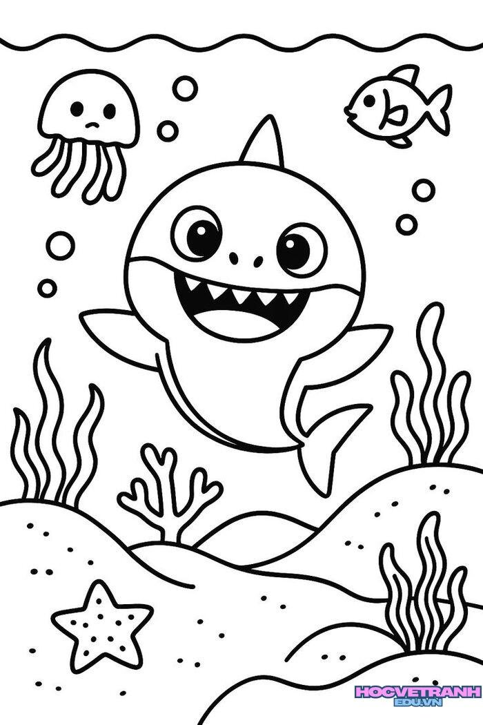 tranh tô màu cá mập 3d